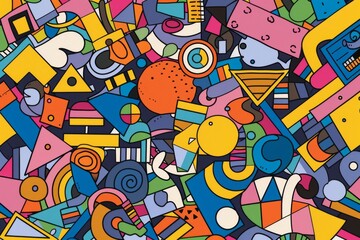 Obraz premium A front cover for a colouring book for toddlers called Shape and Pattern Playground, full of different shapes with various patterns within the shapes