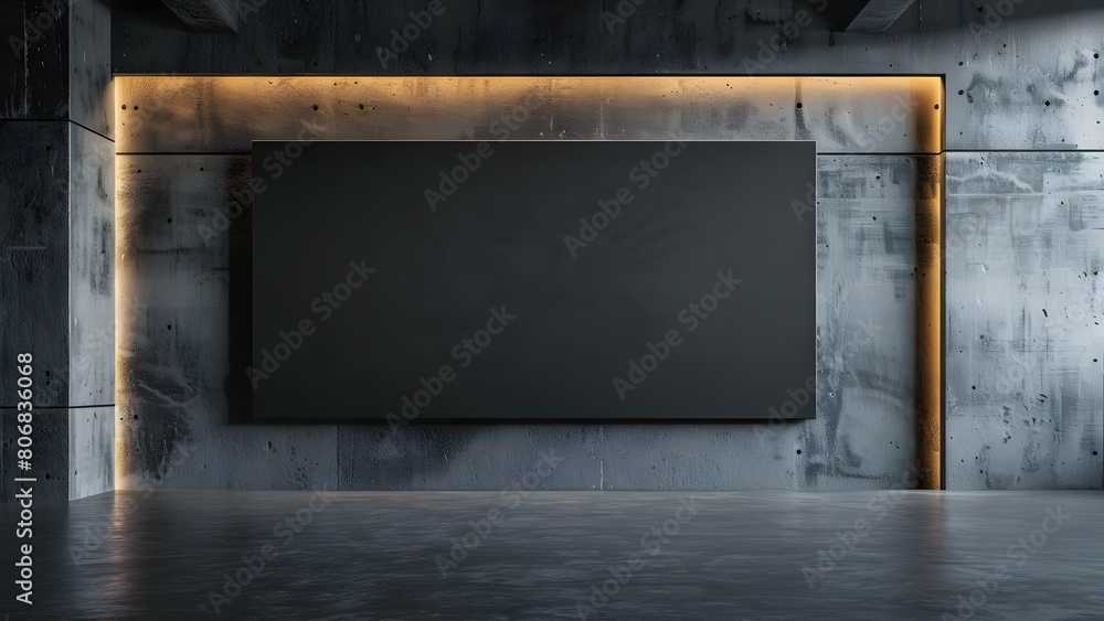 Poster rectangle black signboard mockup with screen printing style for wall display. concept signboard mock