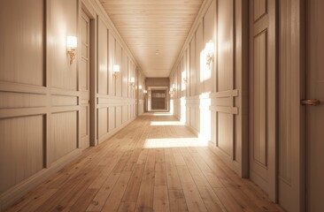 the corridor of a hotel room, a closet stands, offering a convenient storage solution for guests during their stay.