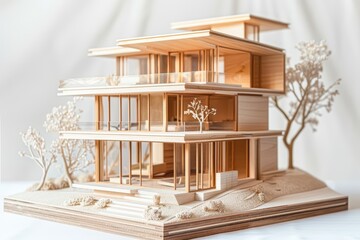 A beautiful architectural model, artistically composed to reflect modern design, presented as a model isolated on a solid color background