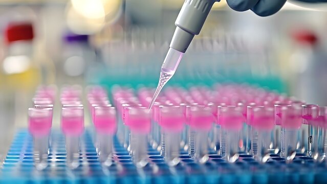 Scientists use PCR gene sequencing and protein analysis tools in biotechnological research. Concept Biotechnological research, PCR gene sequencing, Protein analysis, Scientist tools