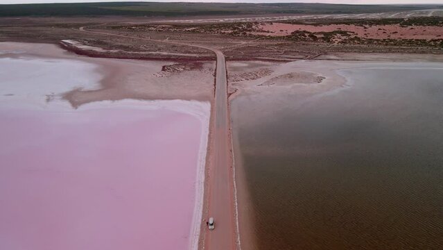 Point Sinclair Road On Lake Macdonnell Near Penong In South Australia. aerial pullback