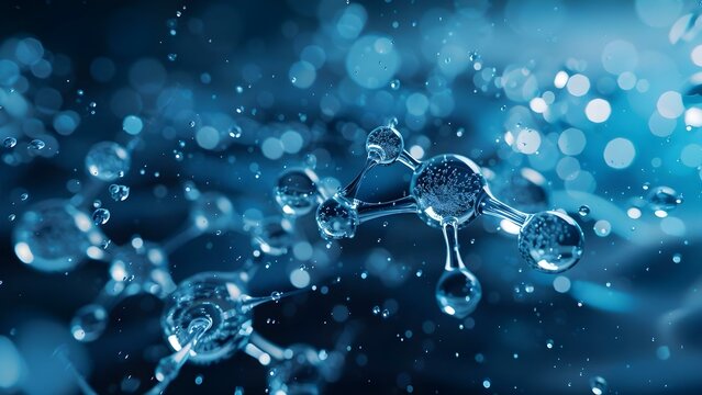 Water molecules with oxygen nanoparticles and acetone create intelligent nanostructures. Concept Nanotechnology, Water Molecules, Oxygen Nanoparticles, Acetone, Intelligent Nanostructures