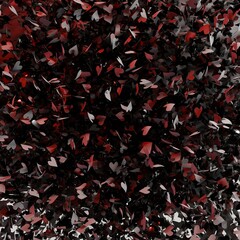 3D background with black hearts. Red rose petals background