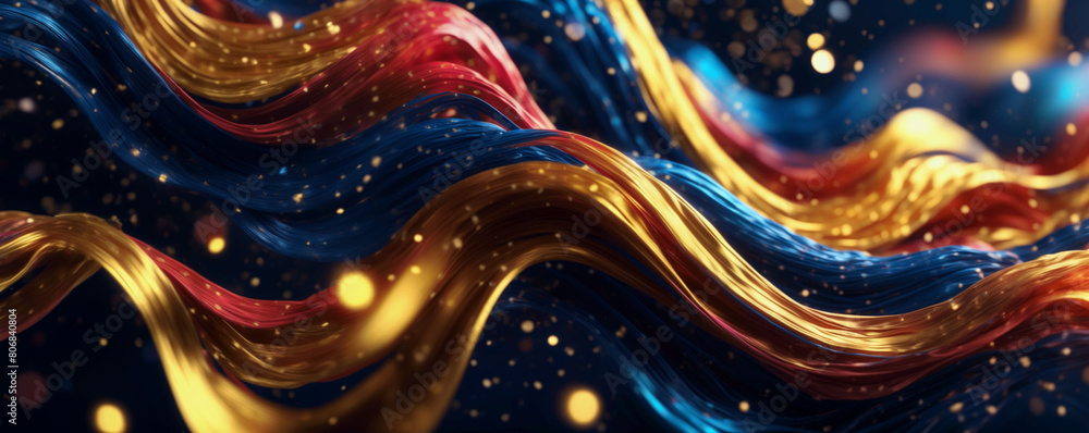 Aufkleber the image features a wavy abstract background with colorful lines and golden lights - generative ai
