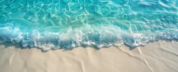 Crystal clear turquoise water washes over pristine white sand beach