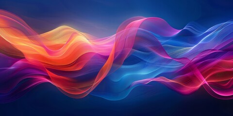 Bold Colorful Abstract Waves Against a Deep Blue Background - Vibrant Art Painting, Dynamic Movement, Splatter Details