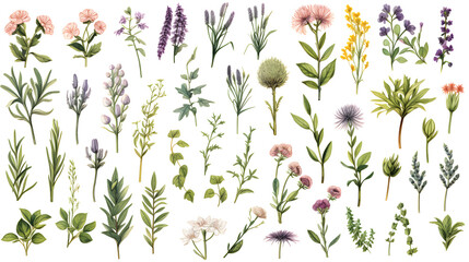 Obraz premium Digital watercolor herbs clip art set print pattern flower abstract graphic poster background