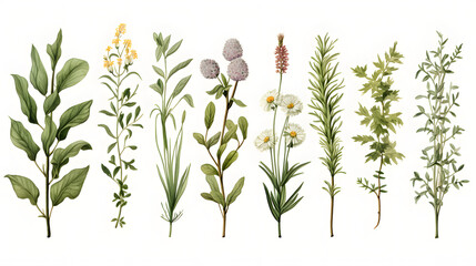 Fototapeta premium Digital watercolor herbs clip art set print pattern flower abstract graphic poster background