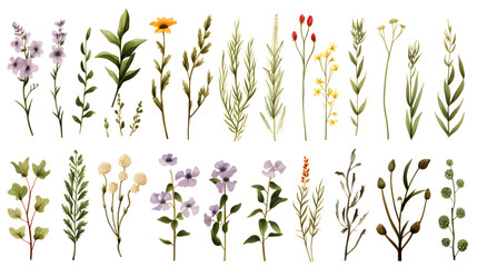 Digital watercolor herbs clip art set print pattern flower abstract graphic poster background
