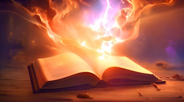 Open book with magic light. Magic book. 