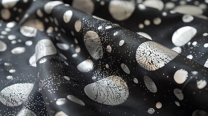 A chic polka dot print in shades of gray and silver with metallic accents that shimmer and shine...