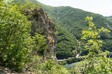 Ovcar and Kablar mountains new West Morava river in Serbia, view of natural park, rocks, trees and...