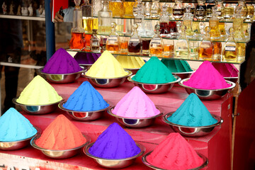 A stall with attractive colored powders at Mattancherry Fort Kochi,Kerala