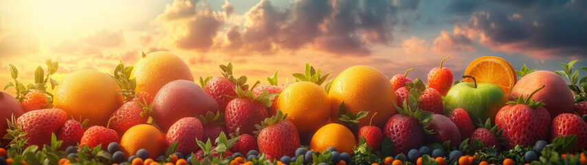 fresh fruits paradise. vibrant colors, such as shades of orange, yellow, and green, to represent...