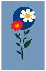 Obraz premium illustrazione di fiore con stelo e foglie in stile astratto contemporaneo