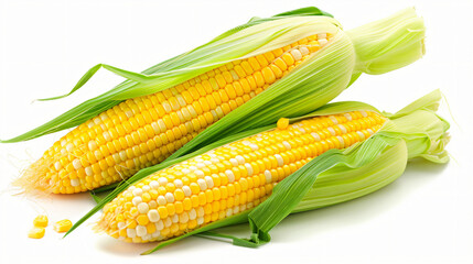 Fresh corn vegetable with green leaves isolated