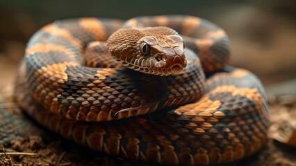 Obraz premium Image of venomous snake showcasing its deadly potential with worlds deadliest venom. Concept Nature, Wildlife, Venomous Snakes, Deadly Creatures, Venom Research