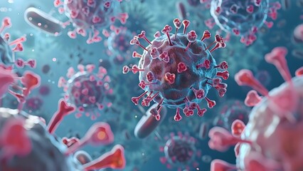 D Visualization of Microscopic Virus and Bacteria Cells. Concept Microorganisms, Cellular Structures, Scientific Visualization, Medical Illustration, Biological Science