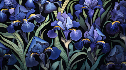 Digital blue purple iris print pattern abstract graphic poster background