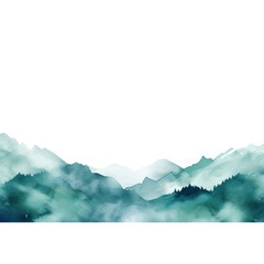 Teal tones watercolor mountain range on white background with copy space display products blank copyspace for design text photo website web banner 