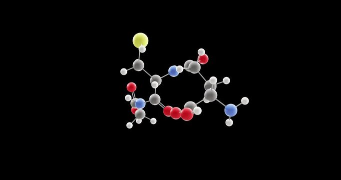 Glutathione molecule, rotating 3D model of tripeptide, looped video on a black background