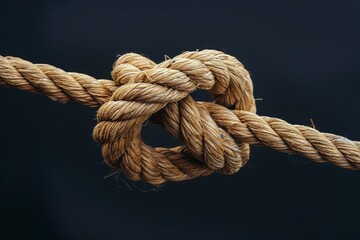 Close-up of a heart-shaped knot in a sturdy rope against a blurred background.. Beautiful simple AI generated image in 4K, unique.