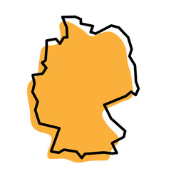 Germany country simplified map. Orange silhouette with thick black sharp contour outline isolated on white background. Simple vector icon