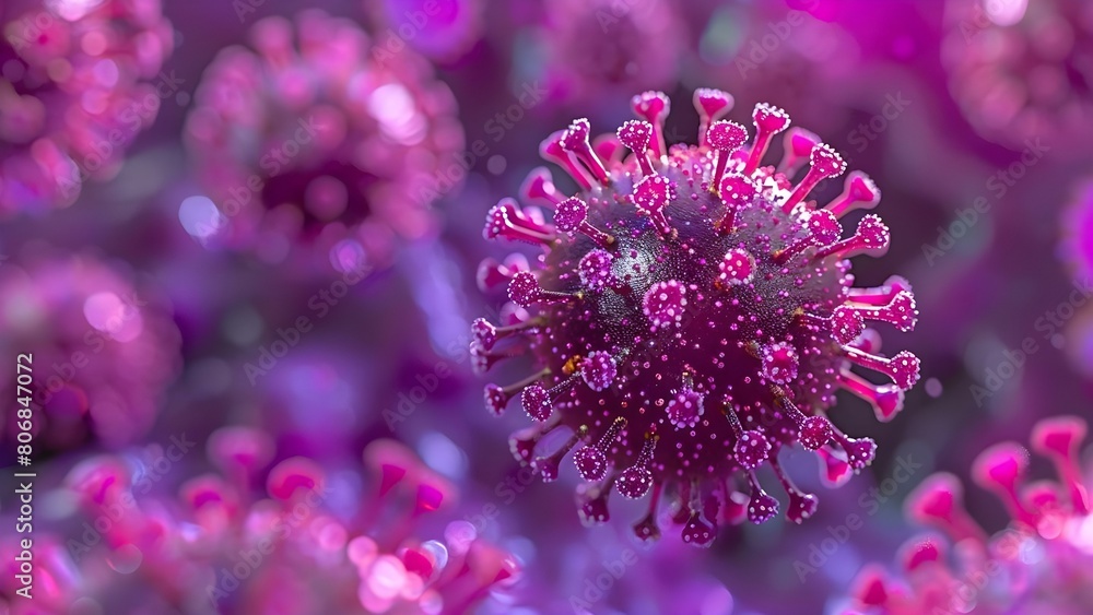 Aufkleber herpes viruses portrayed in d rendering against a purple background in a microscope view. concept vi