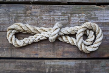 Obraz premium Close-up of a heart-shaped knot in a sturdy rope against a blurred background.. Beautiful simple AI generated image in 4K, unique.
