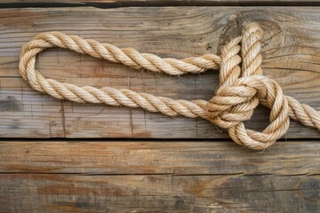 Obraz premium Close-up of a heart-shaped knot in a sturdy rope against a blurred background.. Beautiful simple AI generated image in 4K, unique.