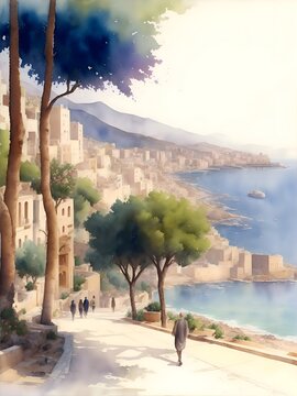 Oran Algeria Country Landscape Illustration Art