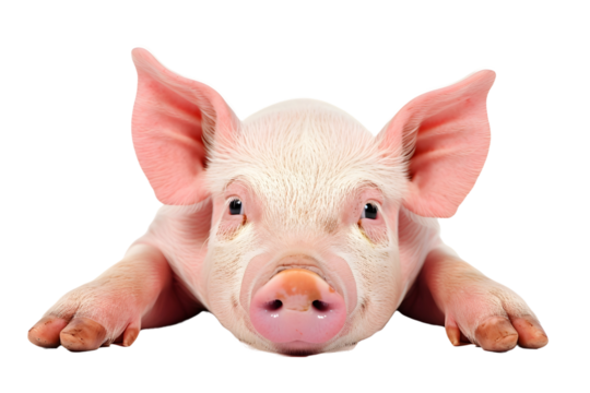 Small pink pig isolated on white background