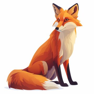   A red fox sits on the ground, gazing at a distance with a tilted head