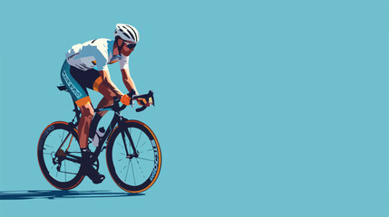 Young male cyclist with bicycle on blue background vector