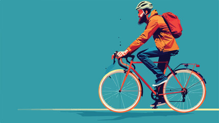 Young male cyclist with bicycle on blue background vector