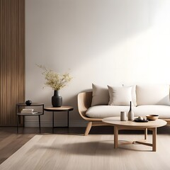 Japandi minimalist interior design of modern living room, home. 
