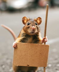 Illustration of a rat with a placard