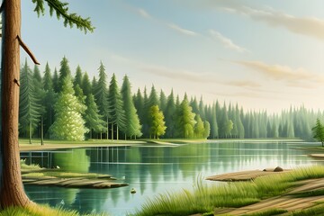 A lake in the forest. Generative ai.