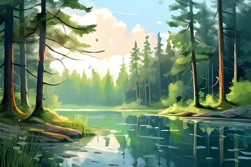 A lake in the forest. Generative ai.
