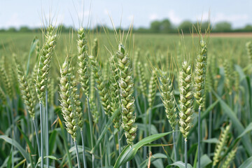 Green wheat growing in a vast field