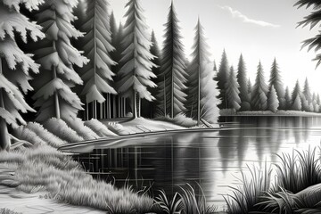 A lake in the forest. Generative ai.