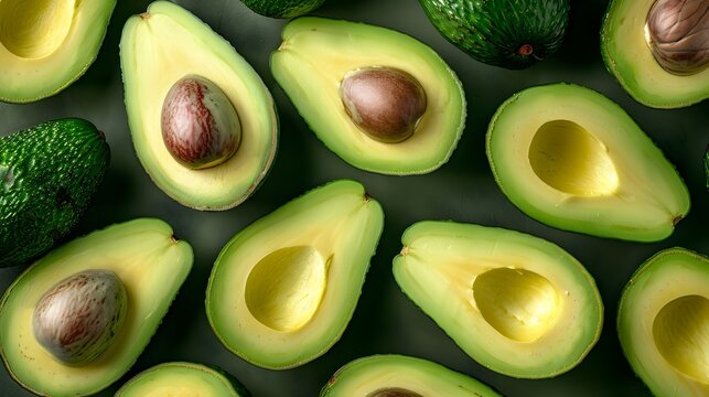 Vibrant Avocado Slices Forming a Captivating Pattern on a Bright Background,Showcasing the Healthy and Natural Appeal of this Versatile Ingredient