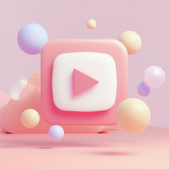 Pastel Play Button Icon with Soft Spheres