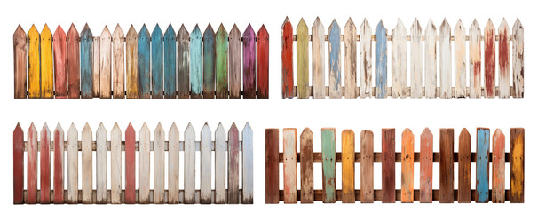 Set of colorful wooden fences, cut out