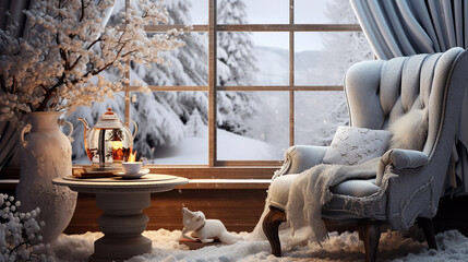 Photo a cup of tea in the living room is a winter