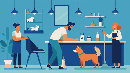 Professional Pet Grooming Salon with Customers and Pets Pet friendly