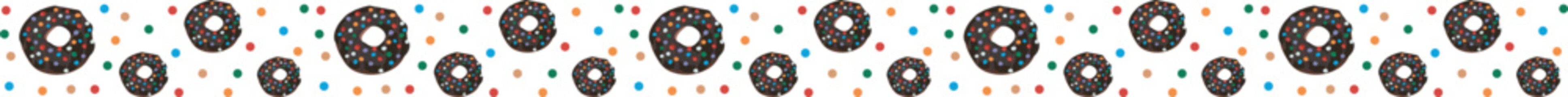 Chocolate donuts line border illustration on transparent background.
