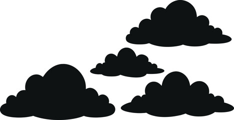 Set Of Dark Black Cloud Silhouettes Signaling Impending Storm And Bad Weather Conditions