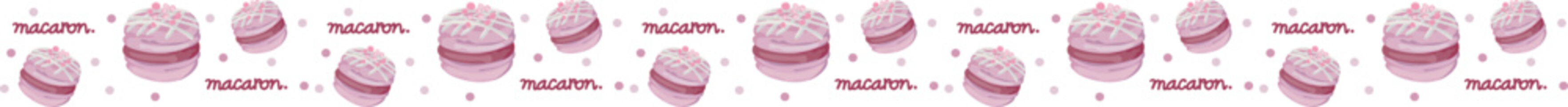 Strawberry macaron line border illustration on transparent background.
